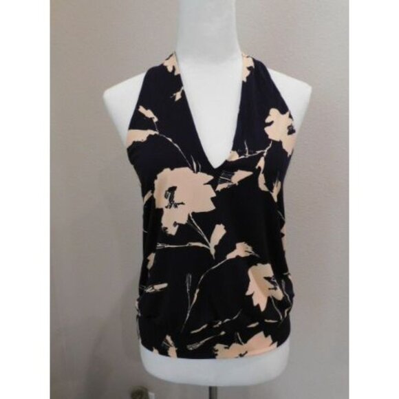 New Veronica M Los Angeles Navy Blue Floral Halter - Picture 2 of 7